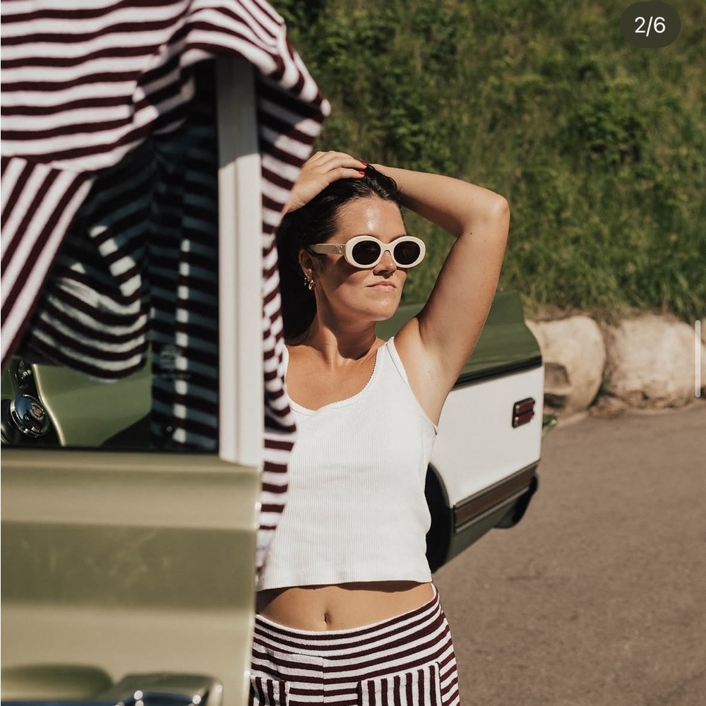 She Took My Terry Brown and White Striped Set (Sweatshirt: XS/S and Shorts: M)